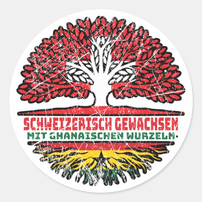 Ghana Ghanaisch Schweizer Schweiz Baum Wurzel Flag Runder Aufkleber (Vorderseite)