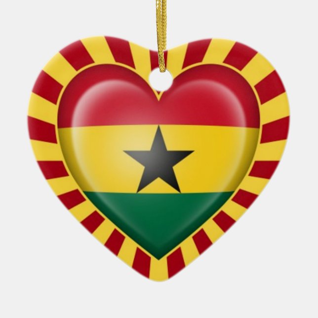 Ghana-Herz-Flagge mit Stern-Explosion Keramikornament (Vorne)