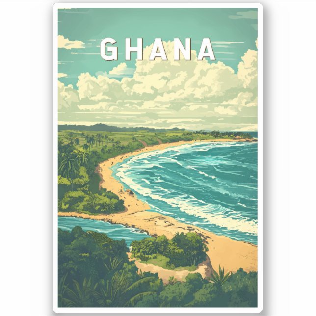 Ghana Illustration Travel Art Vintag Aufkleber (Vorderseite)