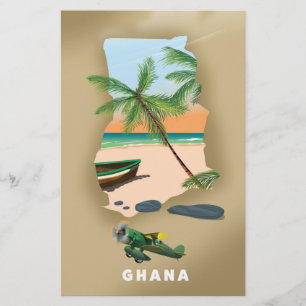 Ghana-Karte illustrierter Reiseplakat.