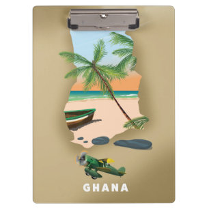 Ghana Karte illustrierter Reiseplakat. Klemmbrett