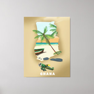 Ghana-Karte illustrierter Reiseplakat. Leinwanddruck