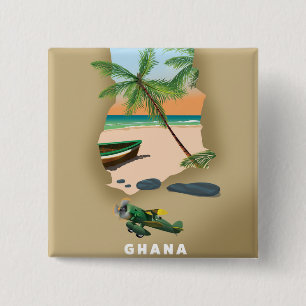 Ghana kartografiert illustriertes Reiseplakat. Button