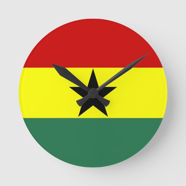 Ghana-Landesflaggeuhr Runde Wanduhr (Vorderseite)