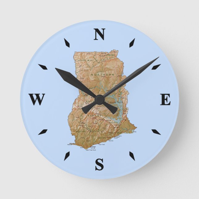 Ghana Map Clock Runde Wanduhr (Vorderseite)