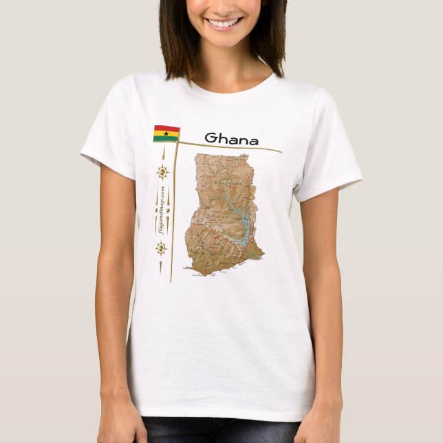 Ghana Map + Flag + Titel T - Shirt (Vorderseite)