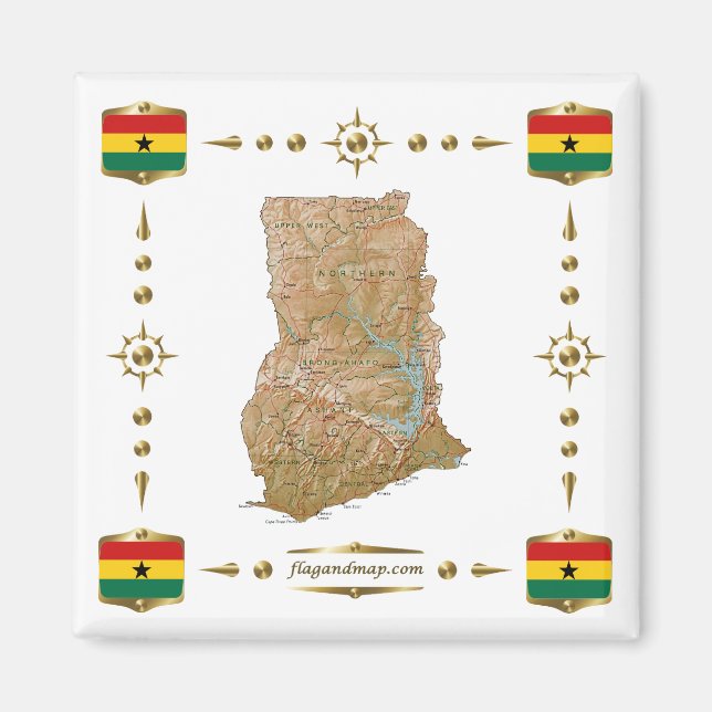 Ghana Map + Flags Magnet (Vorne)