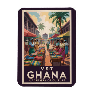 Ghana Market Illustration Travel Art Vintag Magnet