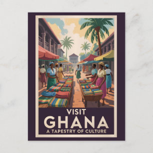 Ghana Market Illustration Travel Art Vintag Postkarte