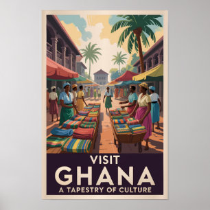 Ghana Markt Illustration Reise Kunst Vintage Poster