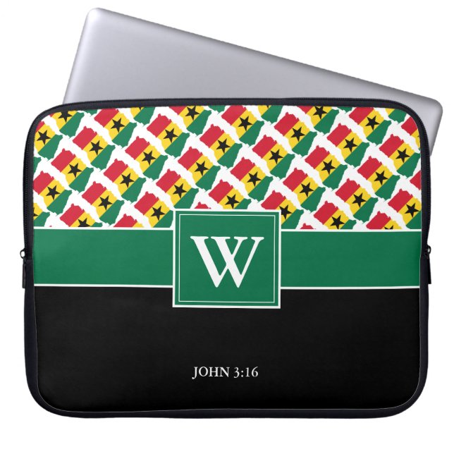 GHANA Monogram Christlich GREEN Laptop Laptopschutzhülle (Vorderseite)