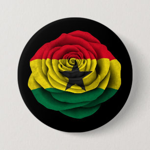 Ghana-Rosen-Flagge auf Schwarzem Button