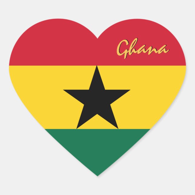 Ghana Sticker, Herz, Patriotische ghanaische Flagg Herz-Aufkleber (Vorderseite)