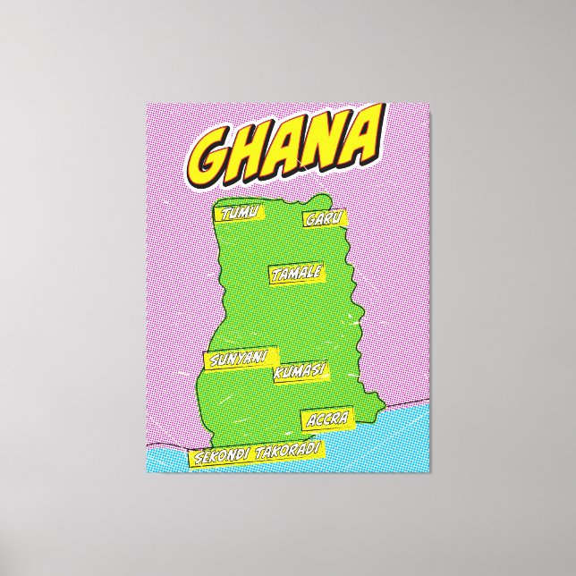 Ghana Travel Map Leinwanddruck (Vorderseite)