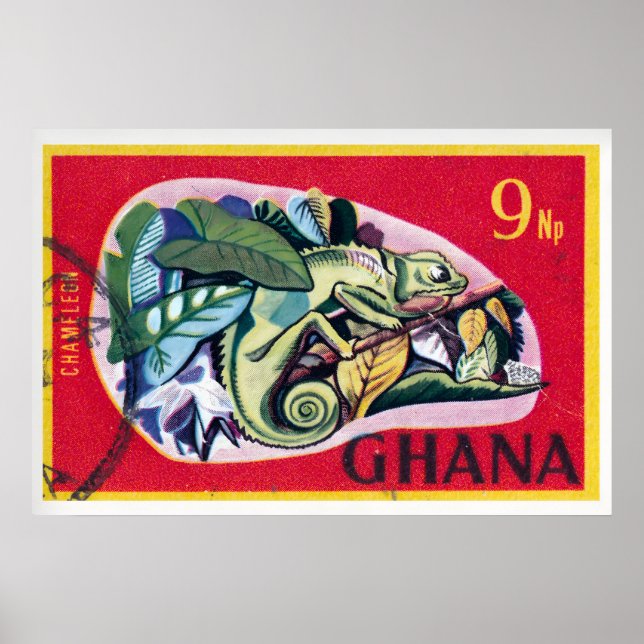 Ghanaian Vintage Chameleon Print - Postage Stam Poster (Vorne)