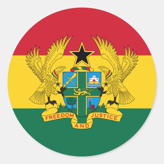 Ghanaische Flagge & Wappen, Flagge Ghanas Runder Aufkleber (Vorderseite)