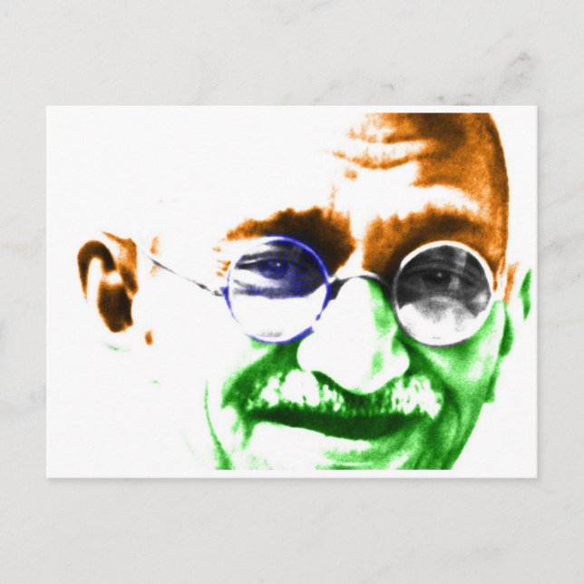 Ghandi über subtile indische Flagge Postkarte (Vorderseite)