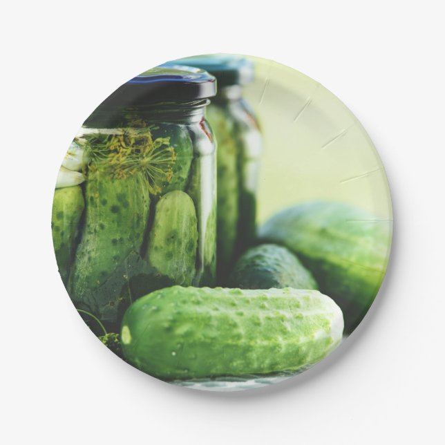 Gherkins Food Pickles Dill Cucumber Green Pappteller (Vorderseite)