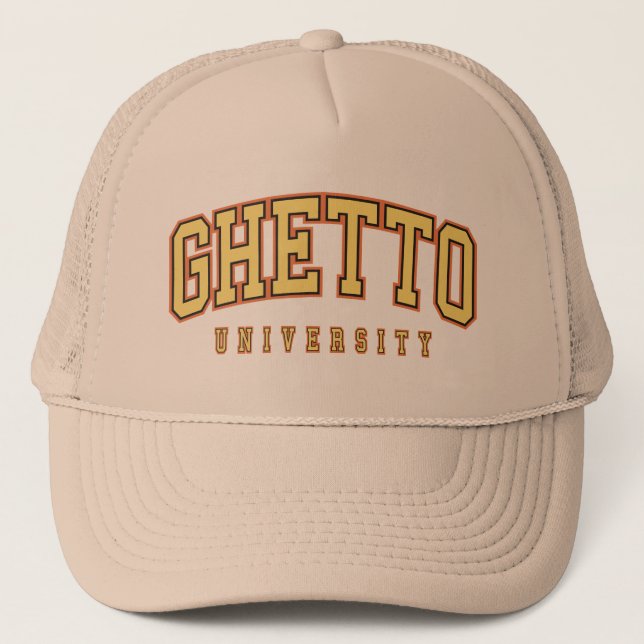Ghetto University Tan Hat Truckerkappe (Vorderseite)