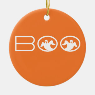 Ghoful Boo Halloween Ornament, Orange und White Keramikornament