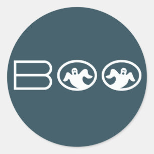 Ghoful Boo Halloween Stickers, Blau und Weiß Runder Aufkleber