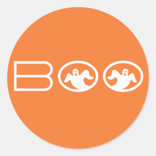 Ghoful Boo Halloween Stickers, Orange und White Runder Aufkleber