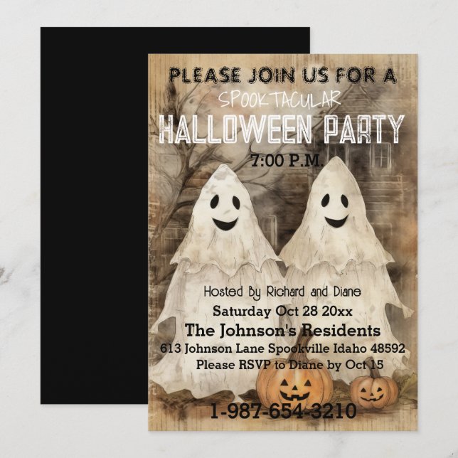 Ghoful Charm — Ein Vintages Flüstern von Halloween Einladung (Vorne/Hinten)