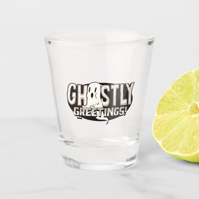 Ghoful Greetings Halloween Schnapsglas (Vorderseite)