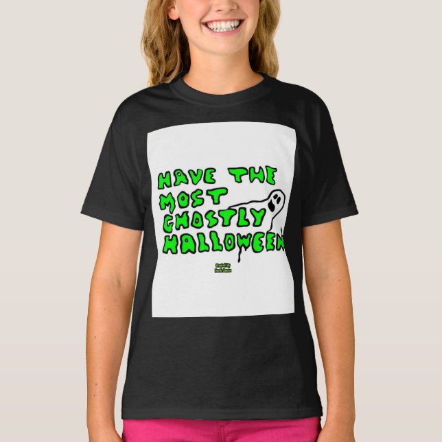 Ghoful Halloween Girls Black Basic T Shirt (Vorderseite)