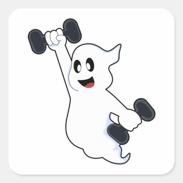 Ghost at Kraft Training mit Dumbells Quadratischer Aufkleber (Vorderseite)