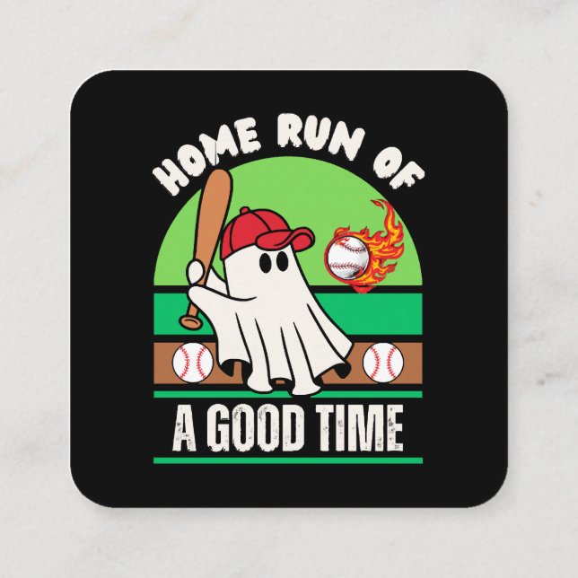 Ghost Baseball Player Halloween Quadratische Visitenkarte (Rückseite)