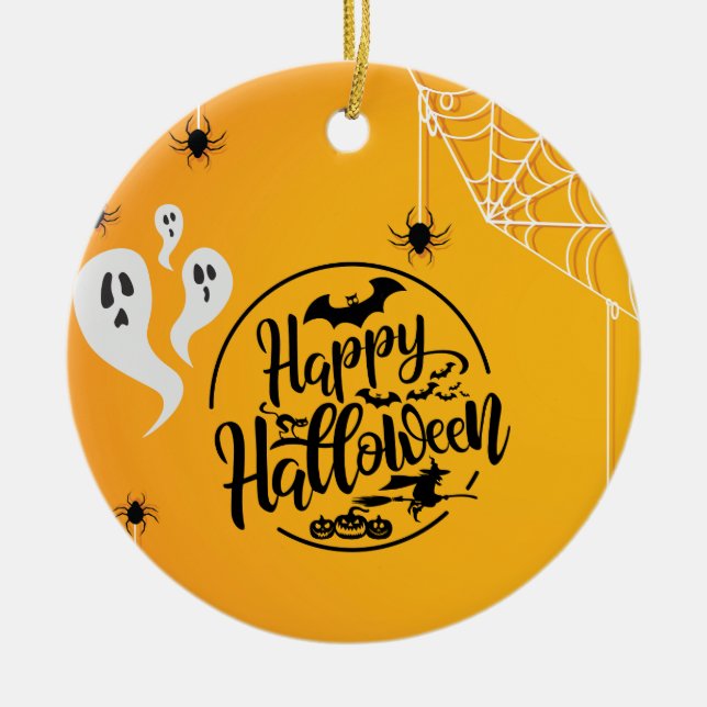 GHOST BAT SPIDER WEB ILLUSTRATION HALLOWEEN KERAMIK ORNAMENT (Vorne)