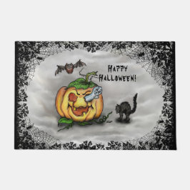 Ghost, Bat und Katze, glücklich Halloween! Fußmatte