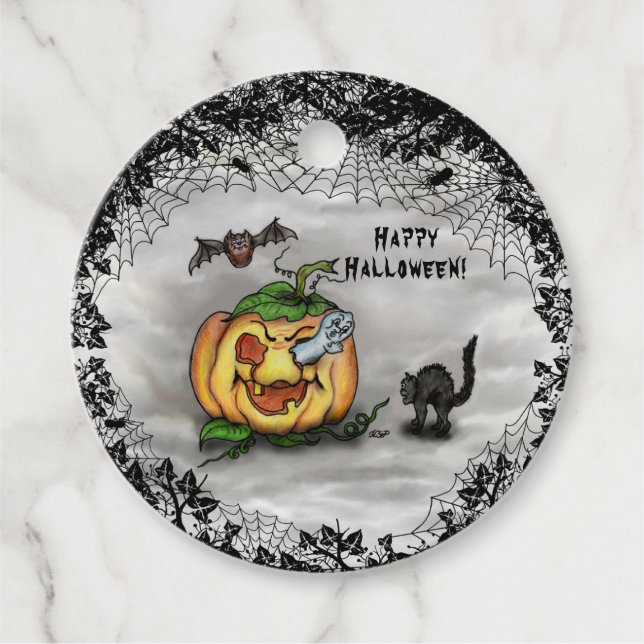 Ghost, Bat und Katze, glücklich Halloween! Geschenkanhänger (Vorderseite)