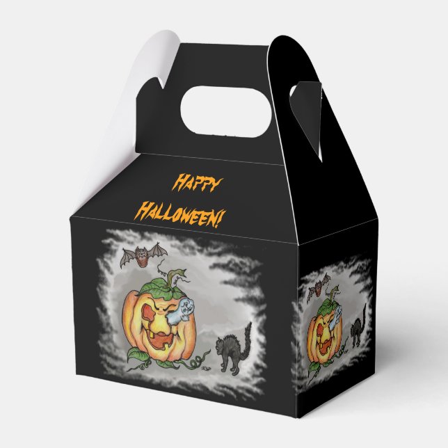 Ghost, Bat und Katze, glücklich Halloween! Geschenkschachtel (Vorderseite)