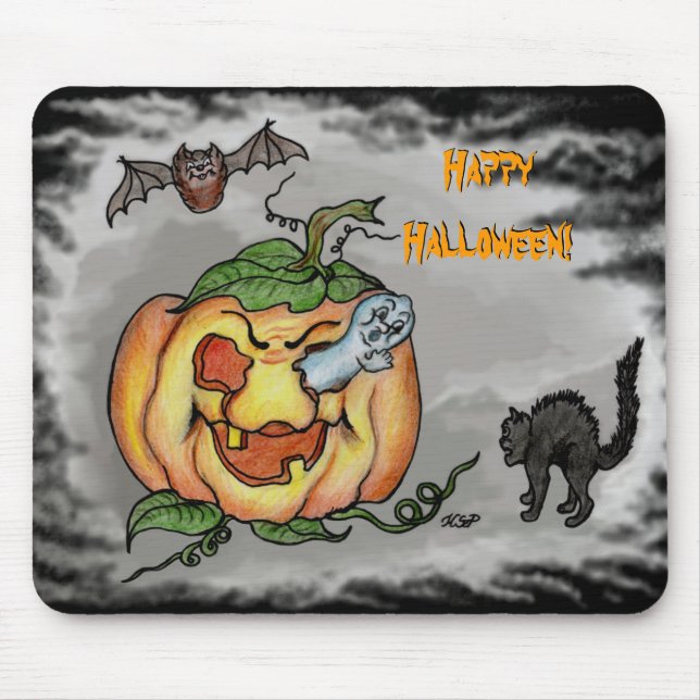 Ghost, Bat und Katze, glücklich Halloween! Mousepad (Vorne)