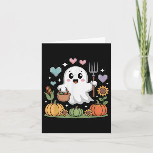 Ghost Bauer Harvesting Veggies Pumpkins Halloween Karte