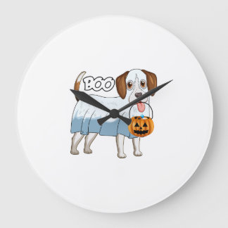 Ghost Beagle Halloween Dog Große Wanduhr