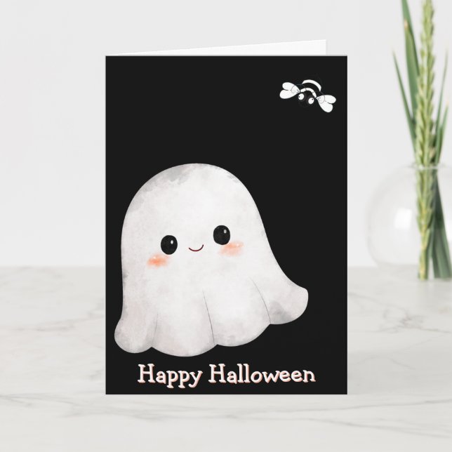 Ghost & Bee “Happy Halloween” Card (Blank Inside Karte (Vorderseite)