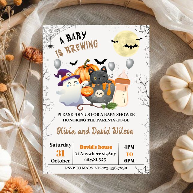 Ghost, Black Cat, Pumpkin : Halloween Baby Show Einladung (Von Creator hochgeladen)