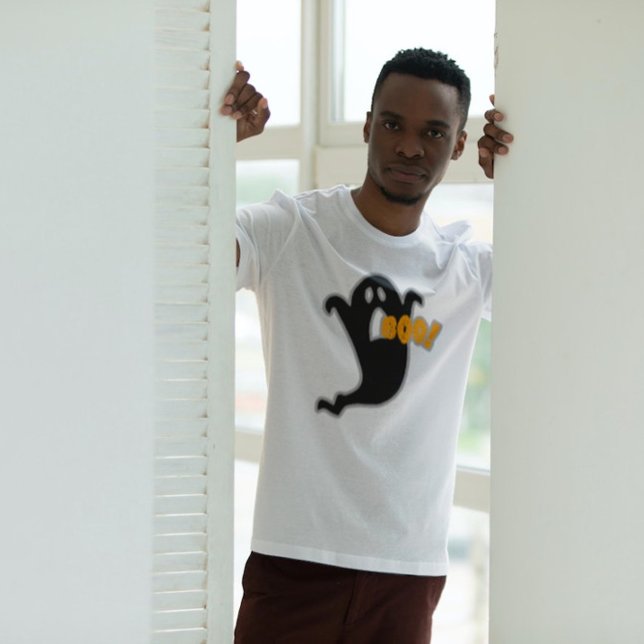 Ghost Boo Halloween Black Orange Graphic T-Shirt (Von Creator hochgeladen)