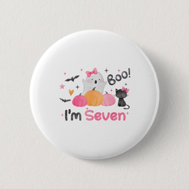 Ghost Boo ich bin sieben 7 Jahre alt Halloween Kin Button (Vorderseite)