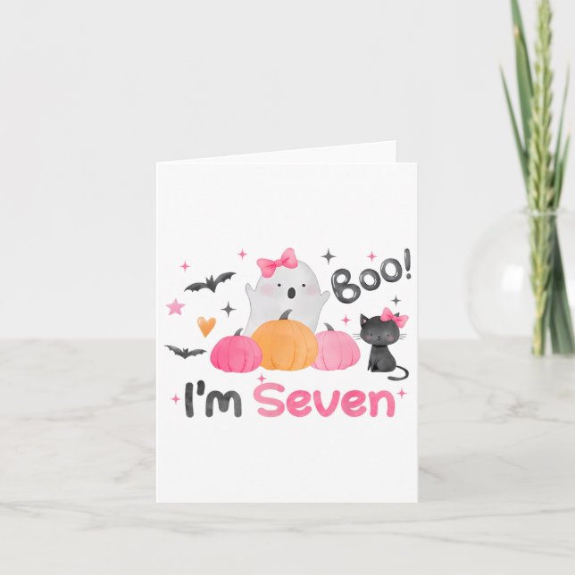 Ghost Boo ich bin sieben 7 Jahre alt Halloween Kin Karte (Vorderseite)