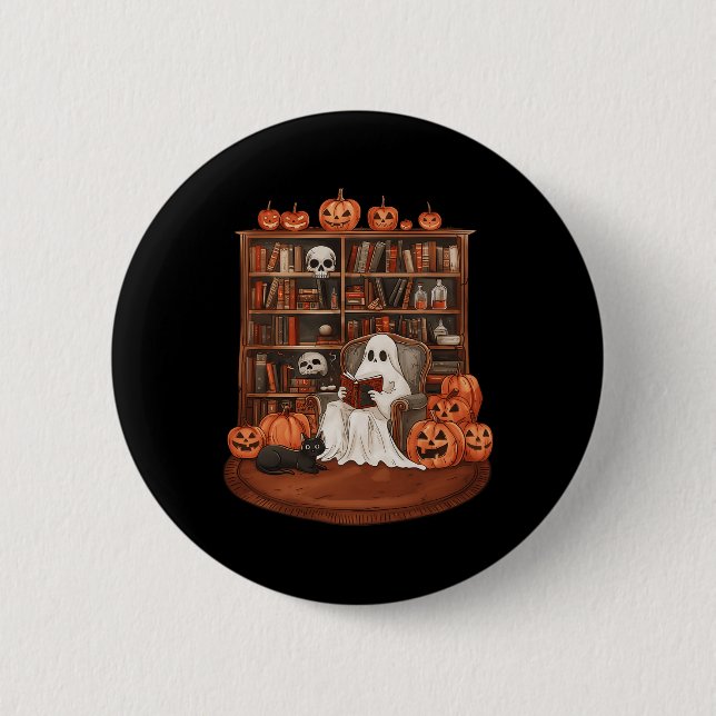Ghost Book Reading Lehrer Halloween Librarian Boo Button (Vorderseite)