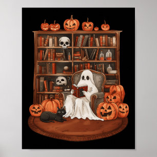 Ghost Book Reading Lehrer Halloween Librarian Boo Poster