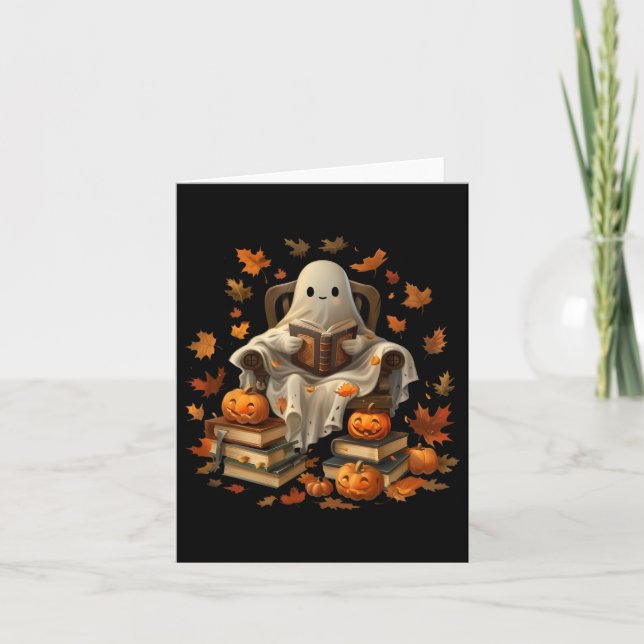 Ghost Book Reading Pumpkin Gothic Halloween Teache Karte (Vorderseite)