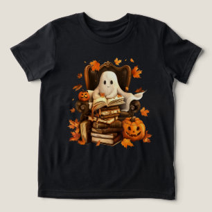 Ghost Book Reading Pumpkin Halloween Lehrer Tri-Blend Shirt