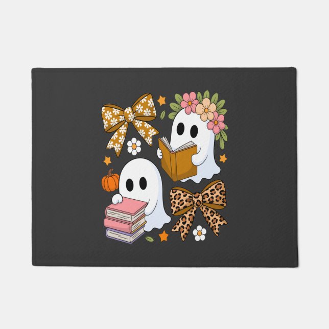 Ghost Books Halloween Floral Fall Halloween Fußmatte (Vorderseite)
