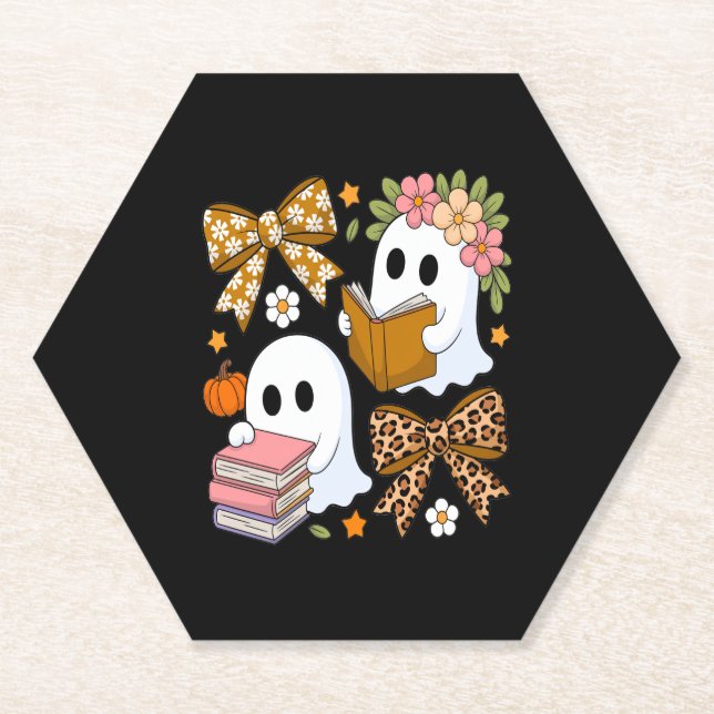 Ghost Books Halloween Floral Fall Halloween Untersetzer (Vorderseite)