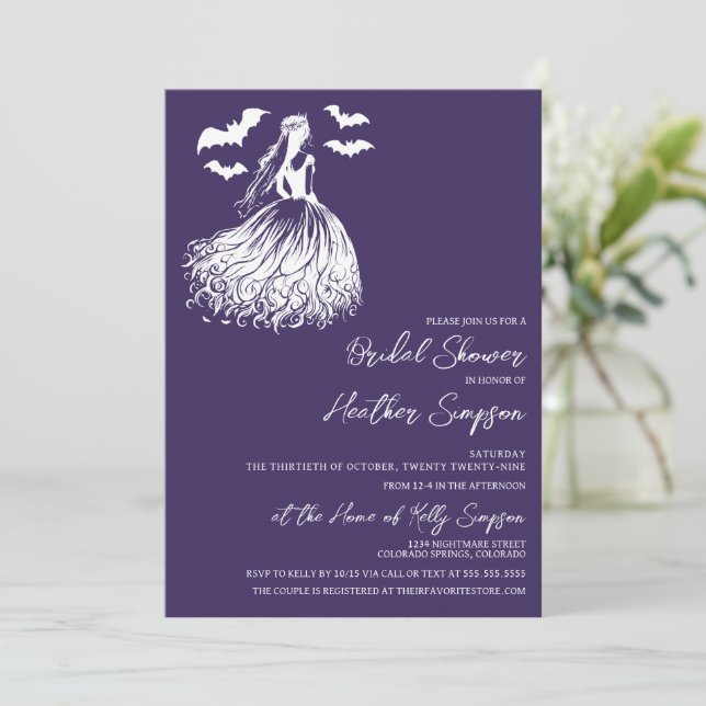 Ghost Bride Lila Brautparty Einladung (Stehend Vorderseite)